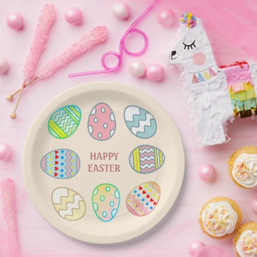 Ostereier auf leicht Champagner Beige gestrichen Pappteller (Party)