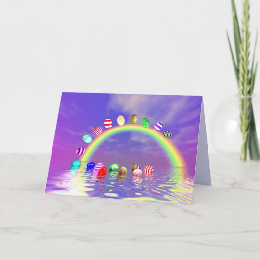 Ostereier auf Regenbogen fahren Feiertagskarte (Vorderseite)