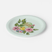 Ostereier, Baby Chick, rosa Frühlingsblumen Pappteller (Schrägansicht)