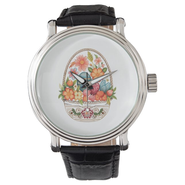 Ostereier Basket Frühlingsblumen Armbanduhr (Vorderseite)