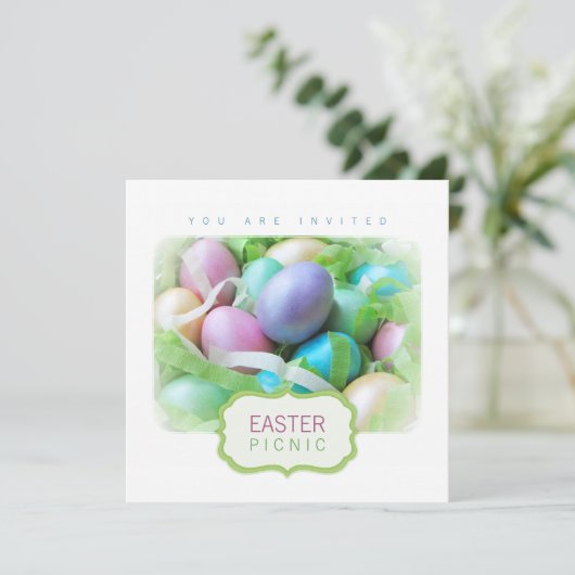 Ostereier Basket Picknick Einladung (Stehend Vorderseite)