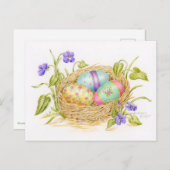 Ostereier bemalt in Nest Postkarte glücklicher Ost (Vorne/Hinten)