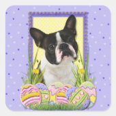 Ostereier - Boston Terrier Quadratischer Aufkleber (Vorderseite)