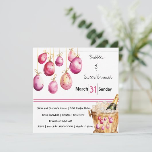 Ostereier, Bubbles und Osterbrunch Einladung (Stehend Vorderseite)