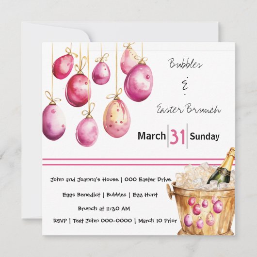 Ostereier, Bubbles und Osterbrunch Einladung (Vorderseite)
