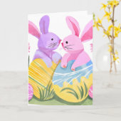 Ostereier Bunnies | Pastel Watercolor Karte (Gelbe Blume)