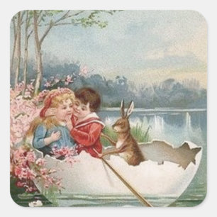 Ostereier Bunny Boat Junge Paare Landschaft Quadratischer Aufkleber