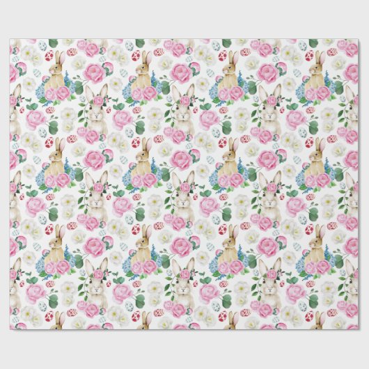 Ostereier Bunny Floral Pastel Peonies Wasserfarbe Geschenkpapier (Flach)