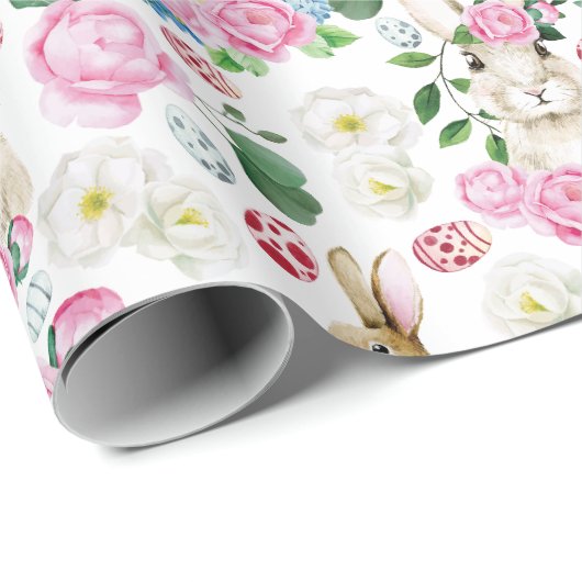 Ostereier Bunny Floral Pastel Peonies Wasserfarbe Geschenkpapier (Rolleneckpunkt)
