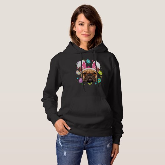 Ostereier Bunny Ohr Französischer Bulldog Face Ost Hoodie (Vorne ganz)
