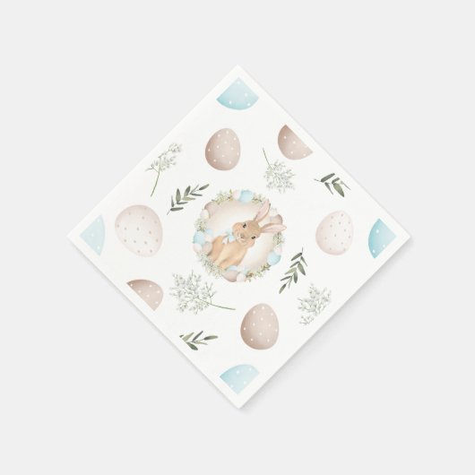 Ostereier Bunny Spring Weiß Beige Pastellblau Serviette (Ecke)