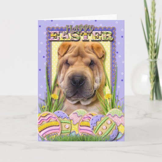Ostereier-Cookies - Shar Pei Feiertagskarte (Vorderseite)