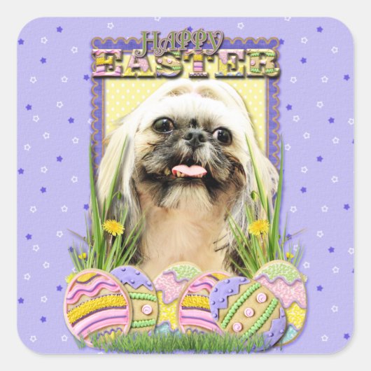 Ostereier-Cookies - Shih Tzu - Opal Quadratischer Aufkleber (Vorderseite)