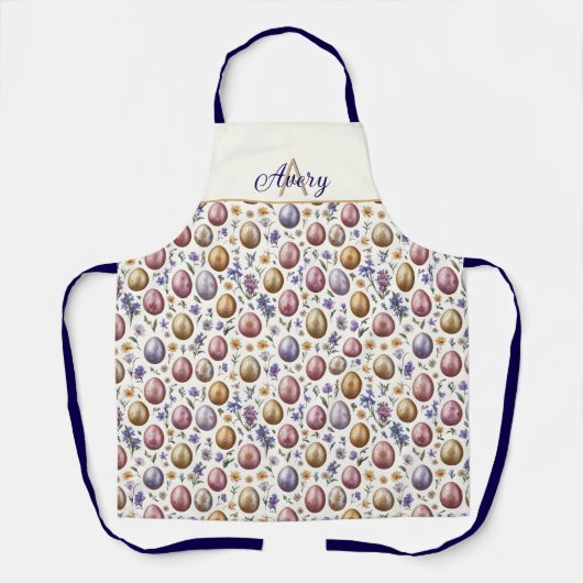 Ostereier Creme Gemustert farbenfroh Mit Monogramm Schürze (Vorderseite)