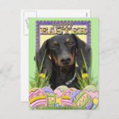 Ostereier - Dackel Feiertagspostkarte (Vorne/Hinten)