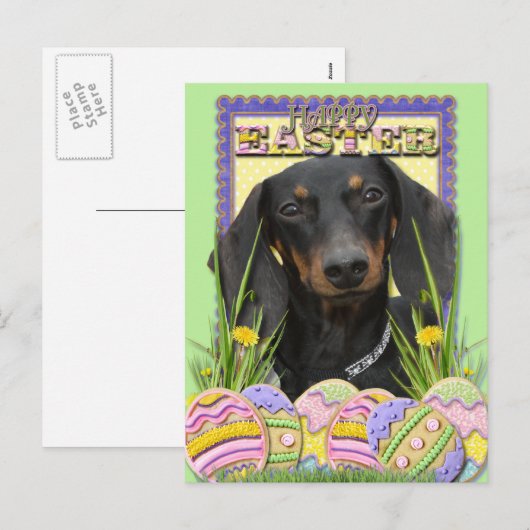 Ostereier - Dackel Feiertagspostkarte (Vorne/Hinten)