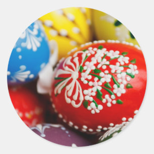 Ostereier Farbenfrohe Urlaubsmuster Frühling Runder Aufkleber