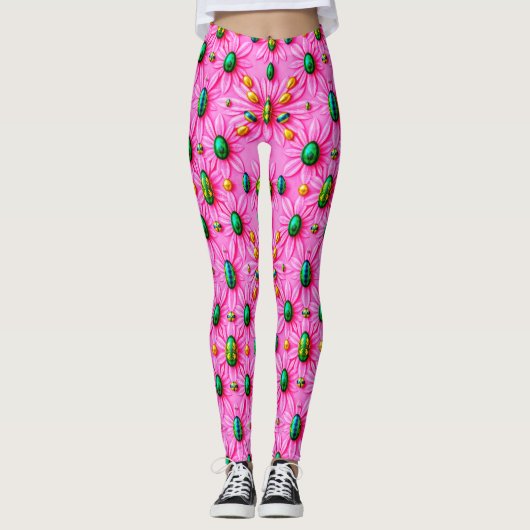 OSTEREIER ~ Floral Rosa 3D ~ Leggings (Vorderseite)