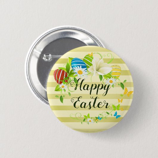 Ostereier Frühlingsblumen und Schmetterlinge Kranz Button (Vorne & Hinten)