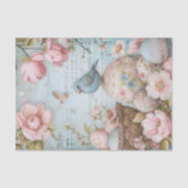 Ostereier Frühlingsblüten mit blauem Vogel Seidenpapier (Vorderseite)