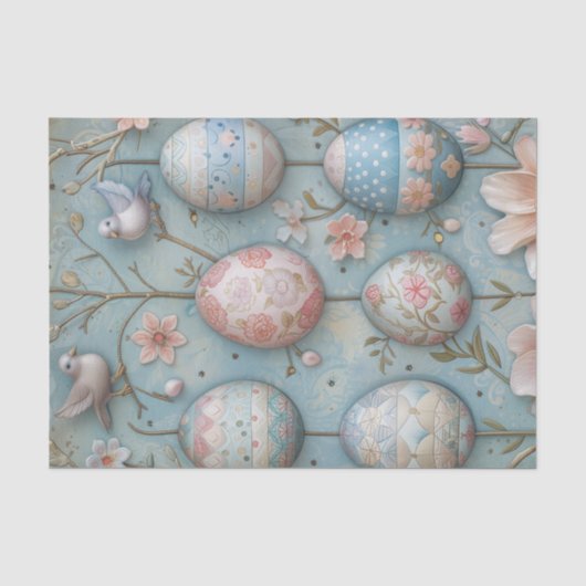 Ostereier Frühlingsblüten mit Vögeln Seidenpapier (Vorderseite)