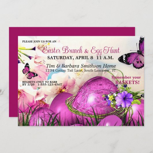 Ostereier, Frühlingsbrunch Osterfeier Jagen Einladung (Vorne/Hinten)