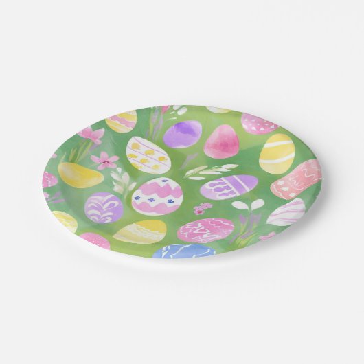 Ostereier | Hübsche Pastel Wasserfarbeneier Jagd Pappteller (Schrägansicht)