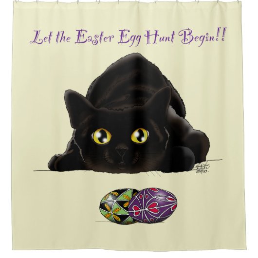 Ostereier Hunt Cat Funny Duschvorhang (Vorderseite)