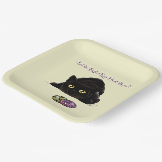 Ostereier Hunt Cat Funny Pappteller (Gewinkelt)