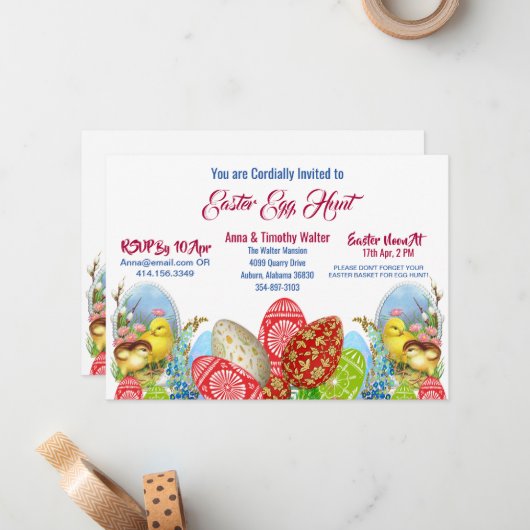 Ostereier Hunt Chicks Blumengarten Einladung (Vorderseite/Rückseite Beispiel)