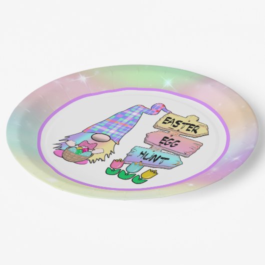 Ostereier Hunt Gnome Pappteller (Schrägansicht)