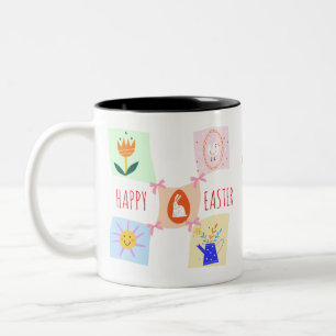 Ostereier Hunt Wavy Checkerboard Bunny Brunch Bow Zweifarbige Tasse