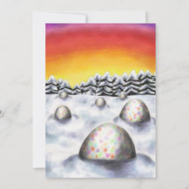 Ostereier in der Winterlandschaft in der Nähe des Feiertagskarte