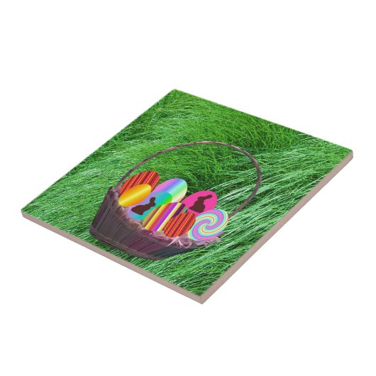 Ostereier in einem Korb Fliese (Seite)