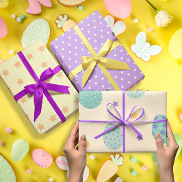 Ostereier in lila Pastellfarben Set von 3 Geschenkpapier Set