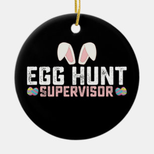 Ostereier-Jagd-Aufseher Lustiger Osterhase Kaninch Keramik Ornament