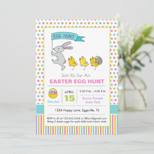 Ostereier-Jagd Einladung Sonnige Parade (Stehend Vorderseite)