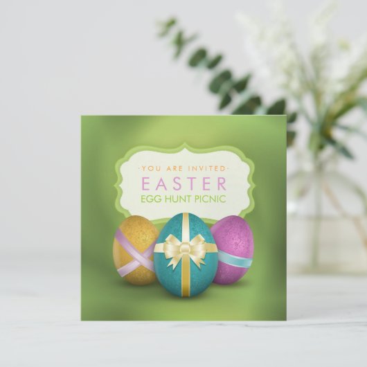 Ostereier Jagd Familie Picnic Einladung (Stehend Vorderseite)