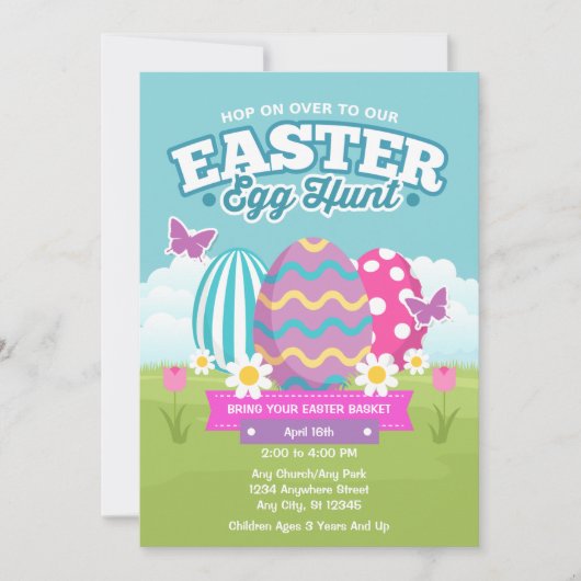 Ostereier Jagd farbenfrohe Eier Einladung (Vorderseite)