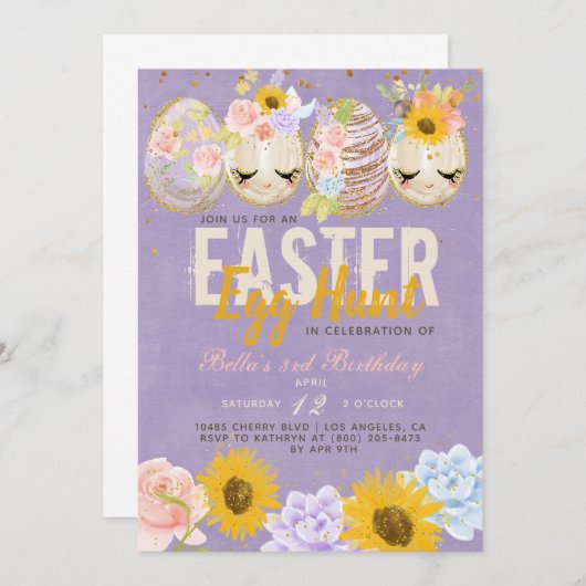 Ostereier Jagd Geburtstag Einladung (Vorne/Hinten)