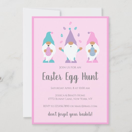 Ostereier Jagd Gnomes Rosa Einladung (Vorderseite)