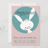 Ostereier Jagd Ostern Party Cartoon Rosa Hase Einladung (Vorderseite)