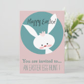 Ostereier Jagd Ostern Party Cartoon Rosa Hase Einladung (Stehend Vorderseite)