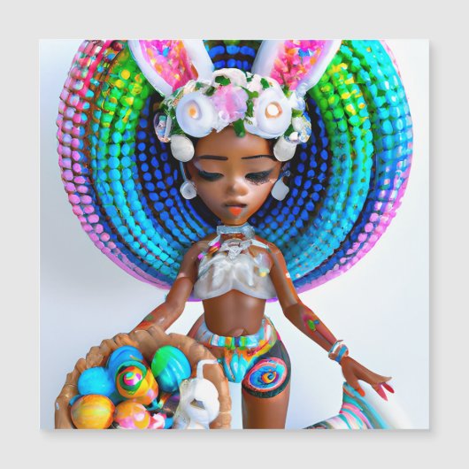 Ostereier Jagd Schwarzes Girl Magic Melanin Girls Magnetkarte (Vorderseite)