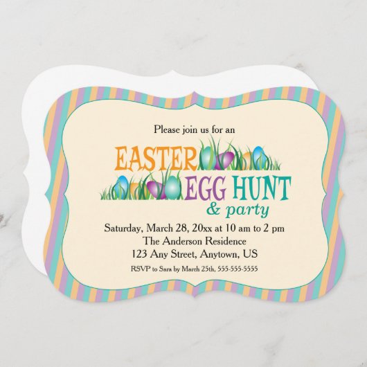 Ostereier Jagd und Party, bunte Eier Einladung (Vorne/Hinten)