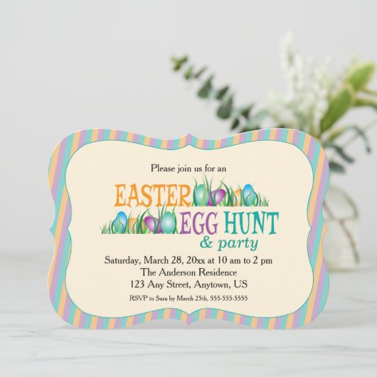 Ostereier Jagd und Party, bunte Eier Einladung (Stehend Vorderseite)