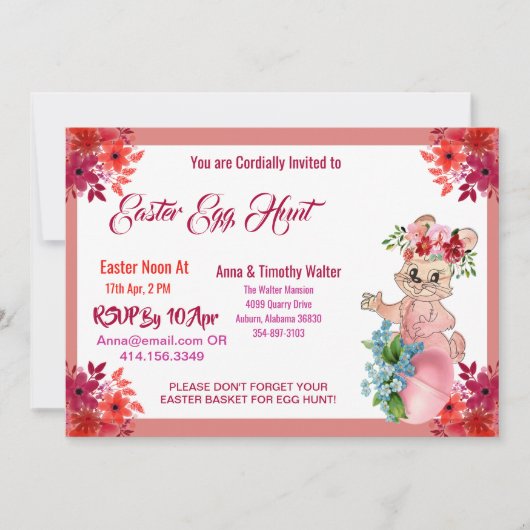 Ostereier Jagd Wasserfarbe Blumengeblümte Kind Ein Mitteilungskarte (Vorderseite)