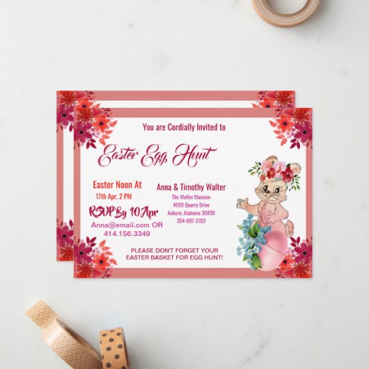 Ostereier Jagd Wasserfarbe Blumengeblümte Kind Ein Mitteilungskarte (Vorderseite/Rückseite Beispiel)