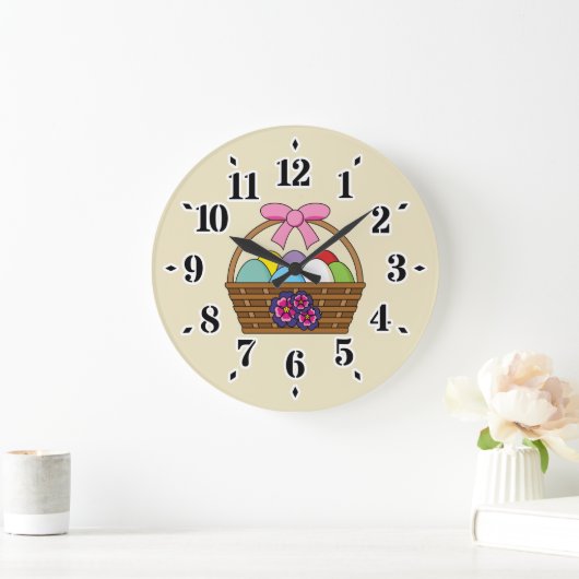 Ostereier Jagdkorb mit Pasteleiern Große Wanduhr (Zuhause)