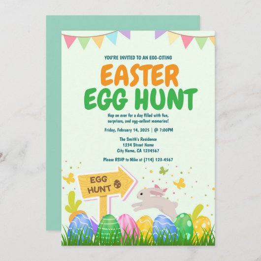 Ostereier-Jagdvorlage Einladung (Vorne/Hinten)